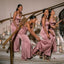 Sexy Dusty Rose Satin Spaghetti Strap Gown Chic Cut Bridesmaid Dress,BG1001