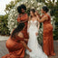 Modern Burnt Orange One Shoulder Satin Bridesmaid Dress Sexy Slit Floor Length Formal Gown,BG998