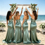 Unique Sequin Sage Green Strapless Bridesmaid Dresses for Beach Weddings with Side Split,BG988