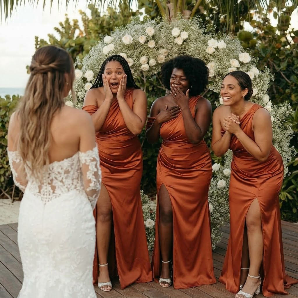 Modern Burnt Orange One Shoulder Satin Bridesmaid Dress Sexy Slit Floor Length Formal Gown,BG998