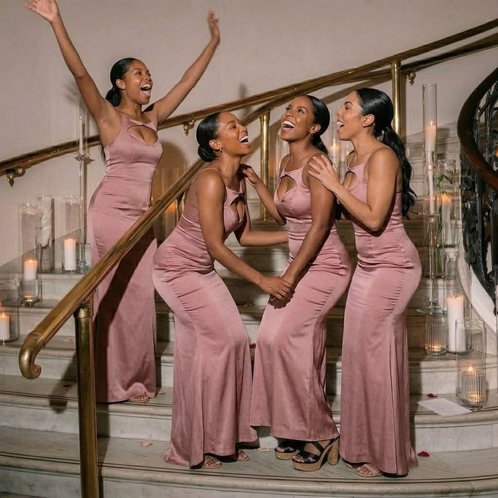 Sexy Dusty Rose Satin Spaghetti Strap Gown Chic Cut Bridesmaid Dress,BG1001