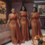 Fancy One Shoulder Rust Sequin Mermaid Bridesmaid Dress Pretty Fitted Formal Gown,BG1013