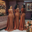 Fancy One Shoulder Rust Sequin Mermaid Bridesmaid Dress Pretty Fitted Formal Gown,BG1013