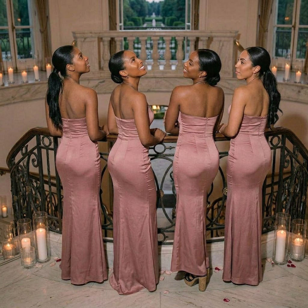 Sexy Dusty Rose Satin Spaghetti Strap Gown Chic Cut Bridesmaid Dress,BG1001