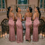 Sexy Dusty Rose Satin Spaghetti Strap Gown Chic Cut Bridesmaid Dress,BG1001