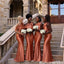 Classy Terracotta One Shoulder Satin Bridesmaid Dress Elegant Mermaid Floor Length Gown,BG1006