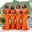 Fancy Orange Off-the-Shoulder Bridesmaid Dresses with Sparkling Crystal Accents,BG984