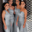 Elegant Gray One-Shoulder Sleeveless Mermaid Side Slit Long Bridesmaid Dresses Online , BG874
