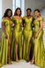 Elegant Off Shoulder High Slit Satin Bridesmaid Dress Olive Green Beaded Dress,BG978