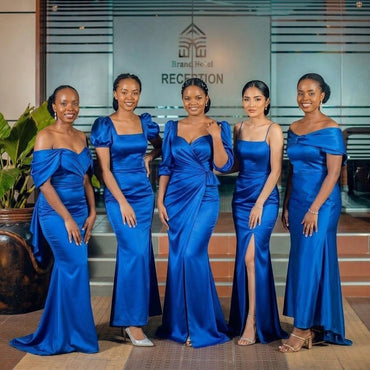 Unique Royal Blue Satin Bridesmaid Dress Versatile Style Maxi,BG1007