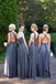 Elegant Navy Blue Mismatched Sleeveless A-Line Long Bridesmaid Dresses Online, BG918