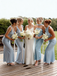Sleek Light Blue Satin Bridesmaid Dress Mix Match Style Floor Length Silk Sexy,BG942