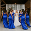 Gorgeous Royal Blue One Shoulder Gown Sexy Fitted Bridesmaid Dress with High Slit,BG1003