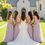 Lavender Tulle Bridesmaid Dresses Off Shoulder A Line Floor Length Wedding Gown,BG986