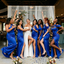 Gorgeous Royal Blue One Shoulder Gown Sexy Fitted Bridesmaid Dress with High Slit,BG1003