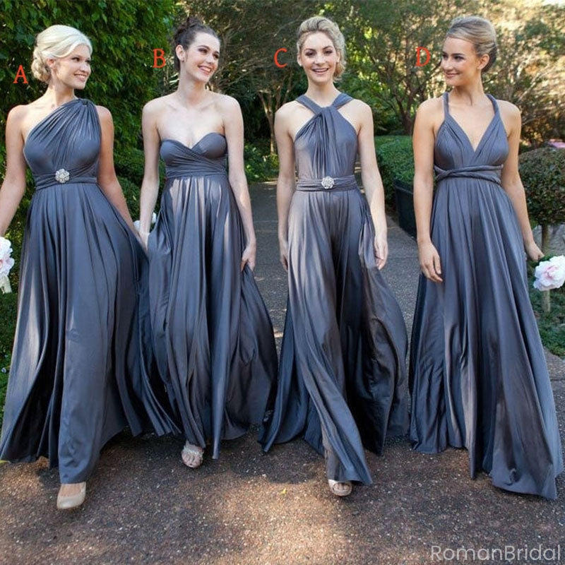 Elegant Navy Blue Mismatched Sleeveless A-Line Long Bridesmaid Dresses Online, BG918