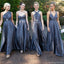 Elegant Navy Blue Mismatched Sleeveless A-Line Long Bridesmaid Dresses Online, BG918