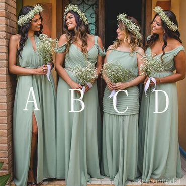 Simple Green Mismatched Sleeveless A-Line Long Bridesmaid Dresses Online, BG899