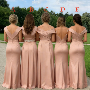 Fancy V Neck A-Line Bridesmaid Dress with Pleated Bodice and Sexy Leg Slit Satin Wedding Guest,BG938