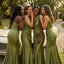 Elegant Olive Green Satin Bridesmaid Dress Unique Backless Formal Evening Gown,BG999