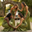 Elegant Olive Green Satin Bridesmaid Dress Unique Backless Formal Evening Gown,BG999
