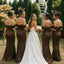 Beautiful Off The Shoulder Mermaid Bridesmaid Dress Elegant Brown Satin Gown,BG1009