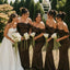 Beautiful Off The Shoulder Mermaid Bridesmaid Dress Elegant Brown Satin Gown,BG1009