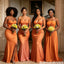 Strapless Satin Burnt Orange Sweetheart Neck Mermaid Bridesmaid Dresses,BG972