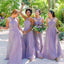 Elegant Purple V-Neck Sleeveless A-Line Long Bridesmaid Dresses Online, BG923