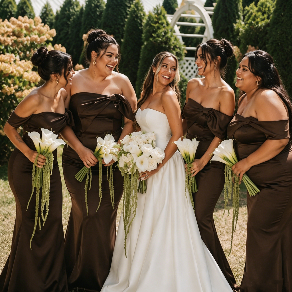 Beautiful Off The Shoulder Mermaid Bridesmaid Dress Elegant Brown Satin Gown,BG1009
