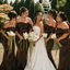 Beautiful Off The Shoulder Mermaid Bridesmaid Dress Elegant Brown Satin Gown,BG1009