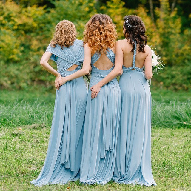 Elegant Blue Mismatched Sleeveless A-Line Long Bridesmaid Dresses Online, BG924