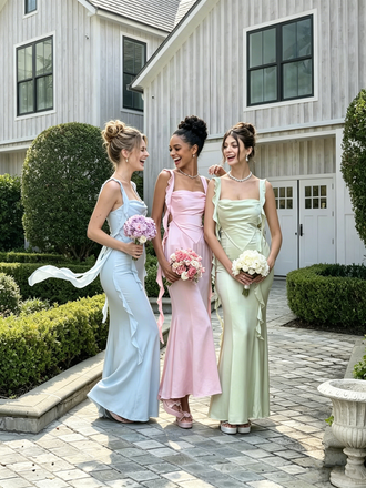 Classy Satin Pastel Color-Block Ruffle Strap Mermaid Bridesmaid Dresses,BG973