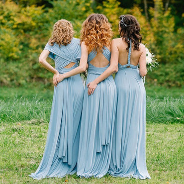 Elegant Blue Mismatched Sleeveless A-Line Long Bridesmaid Dresses Online, BG924
