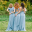 Elegant Blue Mismatched Sleeveless A-Line Long Bridesmaid Dresses Online, BG924