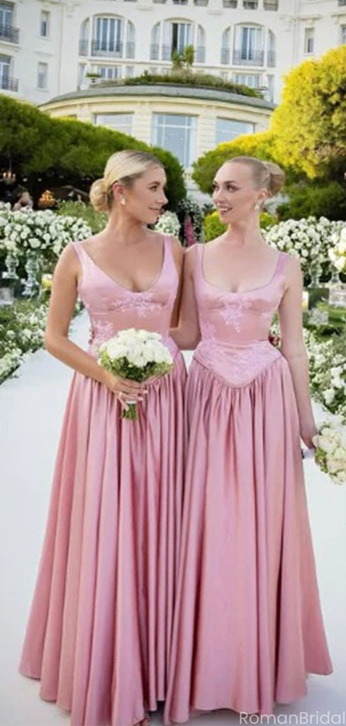 Elegant Pink Spaghetti Strap Sleeveless A-Line Long Bridesmaid Dresses Online, BG925