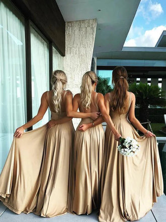 Elegant Champagne Sleeveless A-Line Long Bridesmaid Dresses Online, BG907