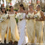 Pastel Yellow Silk Satin Bridesmaid Dresses Long Split High Neck Party Gowns,BG944