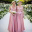 Elegant Pink Spaghetti Strap Sleeveless A-Line Long Bridesmaid Dresses Online, BG925