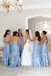 Dusty Blue Tiered Ruffle Bridesmaid Dresses Long Strapless Mermaid Prom Gown,BG945