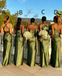 Olive Green Satin Halter Bridesmaid Dresses Floor Length Backless Party Gowns,BG946