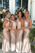 Classy Champagne One Shoulder Satin Bridesmaid Dress with Bow Knot,BG934