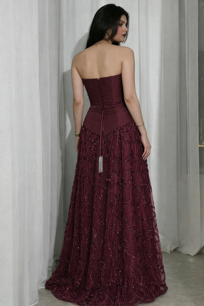 Elegant Red Sweetheart A-Line Long Prom Dress Ideas, Evening Party Dresses, OLP1556
