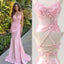 Fancy Pink Satin Prom Dress Sheer Corset Bodice Side Slit Ruched Mermaid Design,OLP2157