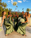 Olive Green Satin Halter Bridesmaid Dresses Floor Length Backless Party Gowns,BG946