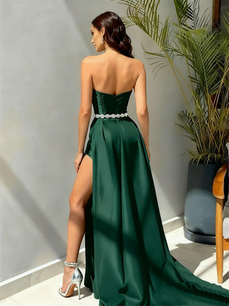 Elegant Green Sweetheart Mermaid Side Slit Long Prom Dress Ideas, Evening Party Dresses , OLP1226