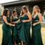 Sexy Satin Emerald Green Deep V-Neck Leg Slit Bridesmaid Dresses,BG971