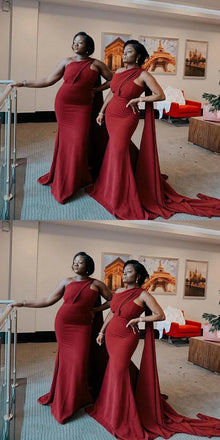 Elegant Mermaid One Shoulder Jersey Burgundy Long Bridesmaid Dresses Online, BG707