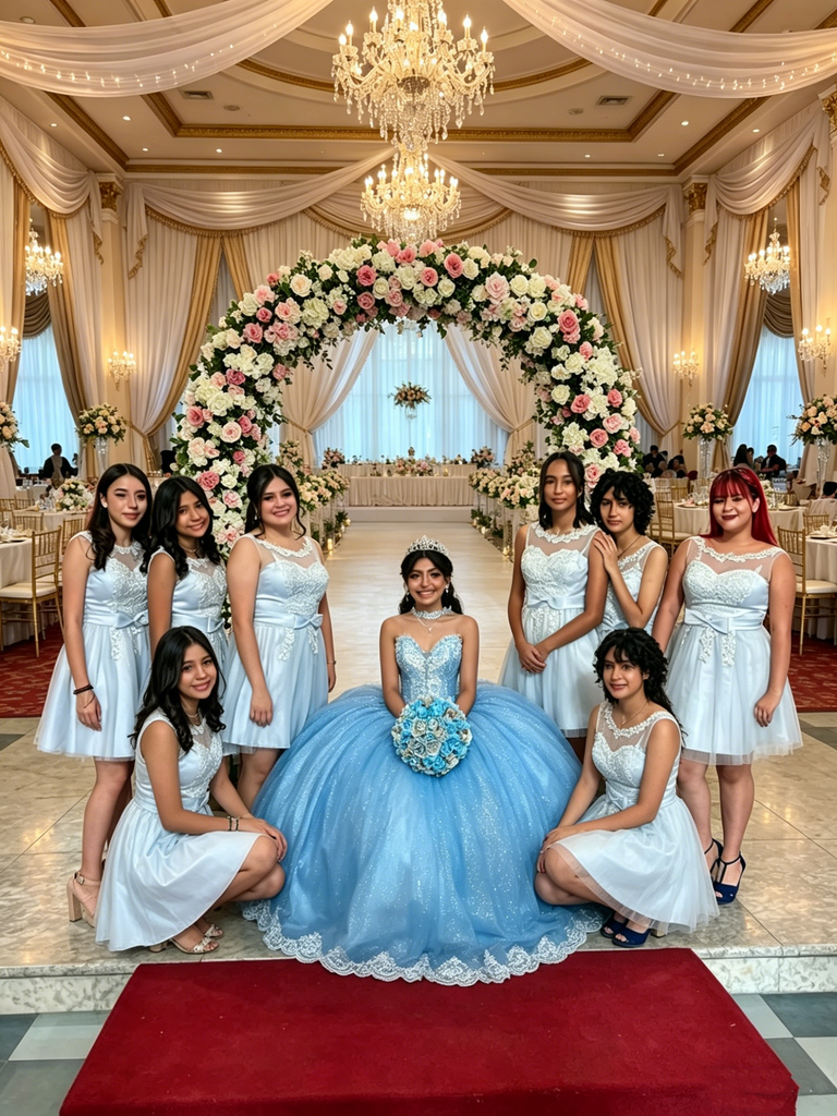 Modern Light Blue Lace Applique V-Neck Illusion Short Quinceanera Dama Dress,HD1224