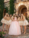 Unique Champagne Sequin Applique Sweetheart Bodice Short Quince Court Dress,HD1225